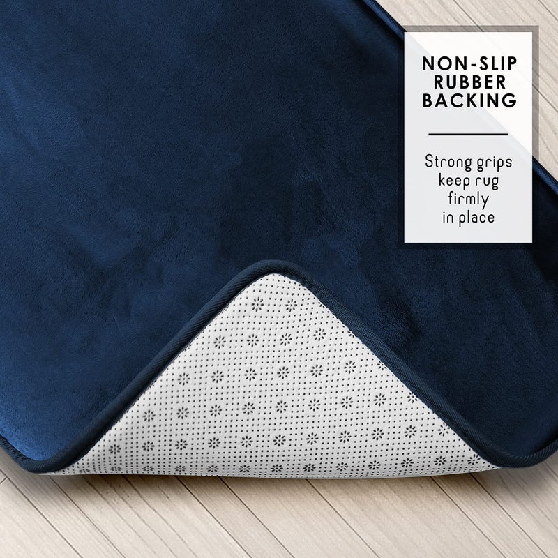 Clara Clark 3 Piece Bathroom Rugs Bath Mat Set, Velvet Memory Foam Bath Mats for Bathroom - Non-Slip, PVC Backing Bath Rugs, Washable - Dries Quickly, Blue - Image 4